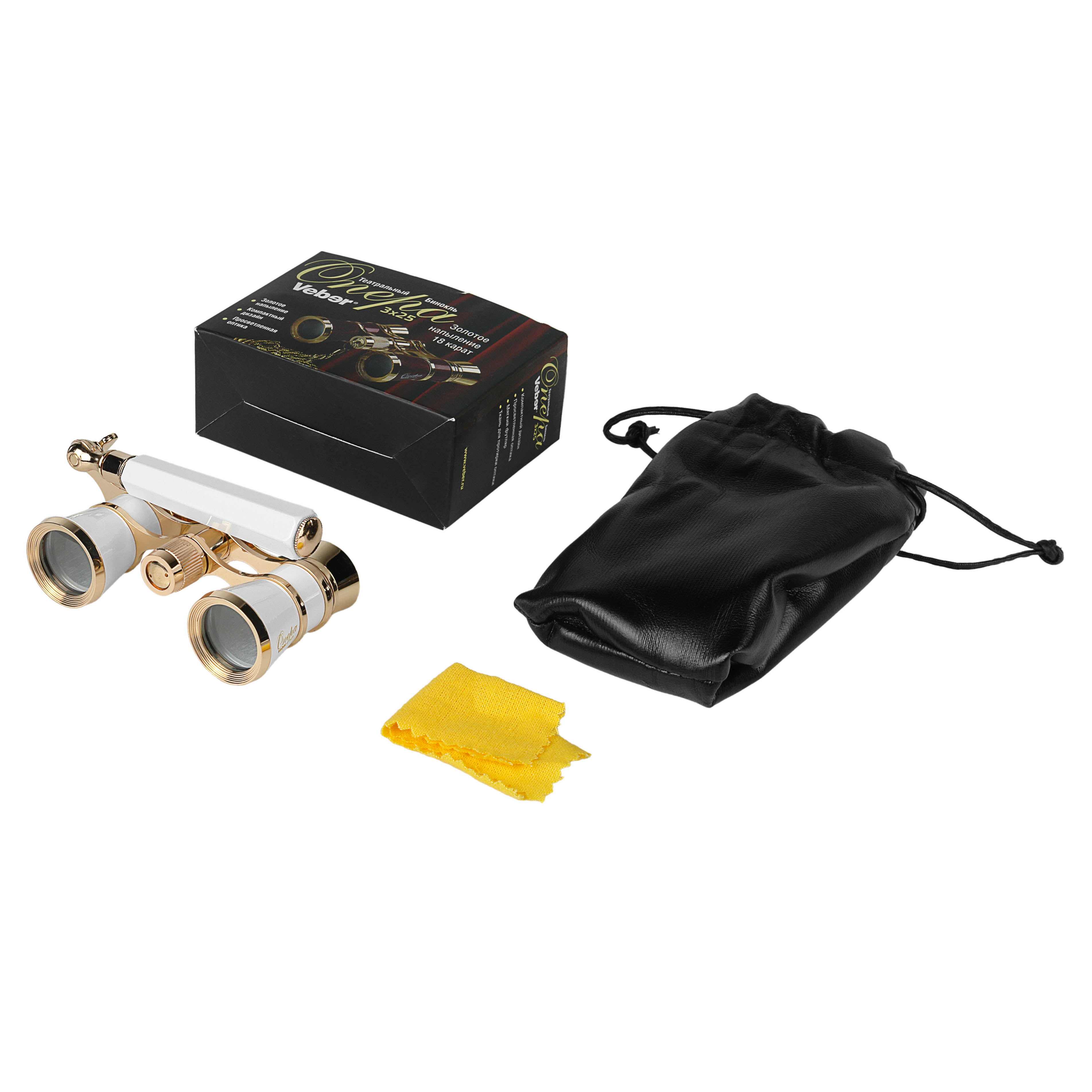 картинка Бинокль театральный Veber Opera БГЦ 3x25 лорнет, белый/золотой арт.10986 от магазина Ultra-mart