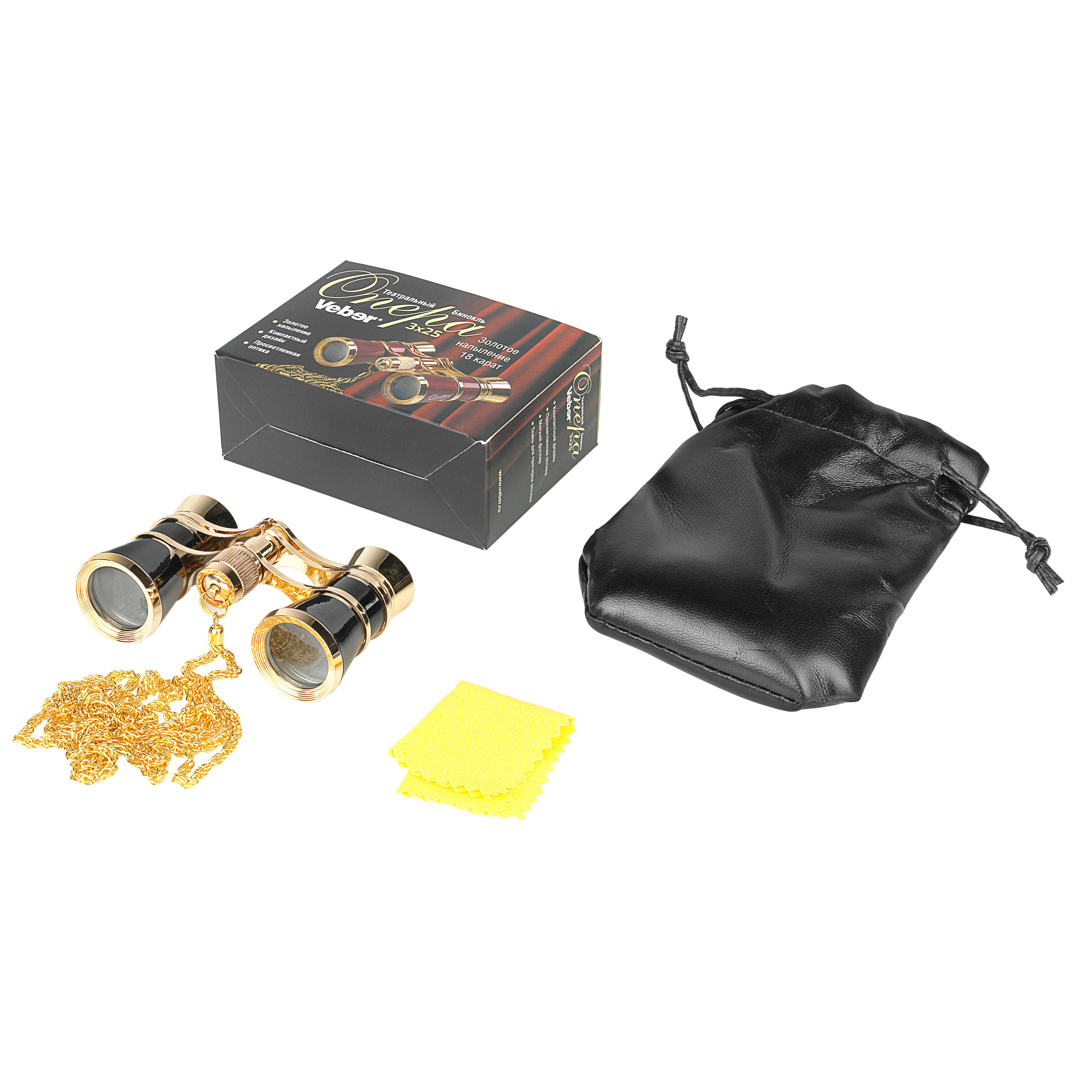 картинка Бинокль театральный Veber Opera БГЦ 3x25 с цепочкой, черный/золотой  арт.10996 от магазина Ultra-mart