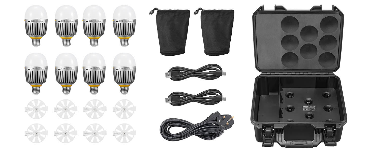 картинка Комплект светодиодных ламп Godox Knowled C7R-K8 с зарядным кейсом от магазина Ultra-mart